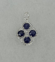 Natural Iolite and White Topaz Gemstone Sterling Silver Faceted Ovals Pendant