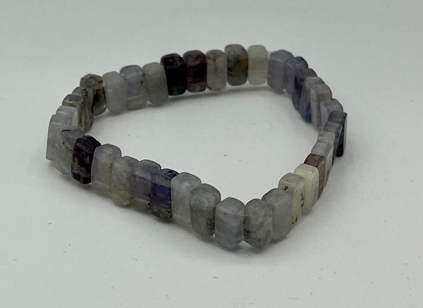 Natural Iolite Gemstone Flat Squares Beaded Stretch Bracelet