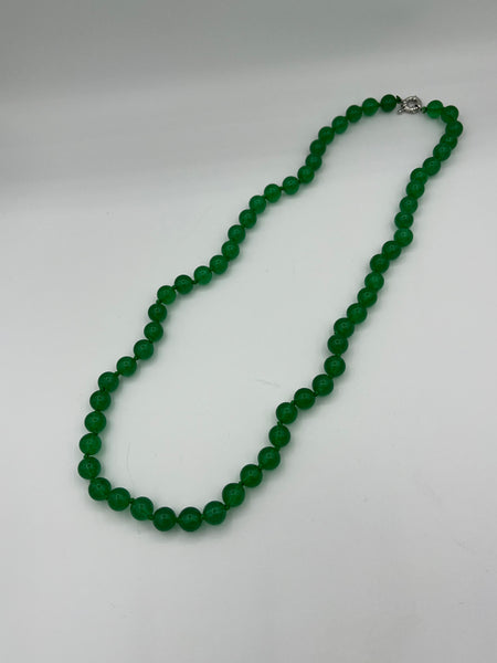 Natural Green Jade Gemstone 10MM Round 24" Long Beaded Necklace