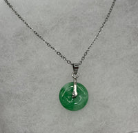 Natural Jade Gemstone Small Coin Pendant on Sterling Silver Chain Necklace