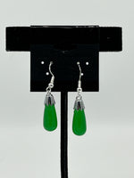 Natural Jade Gemstone Teardrop Sterling Silver Dangle Earrings