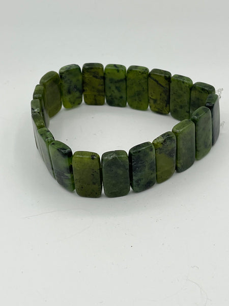 Natural Green Jade Gemstone Flat Rectangles Beaded Stretch Bracelet