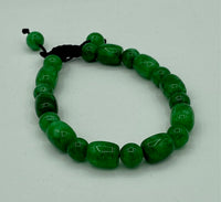 Natural Green Jade Gemstone Round and Barrel Beaded Adjustable Bracelet