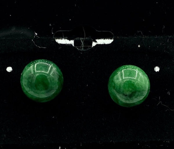 Natural Green Jade Gemstone 10 Millimeter Round Sterling Silver Stud Earrings