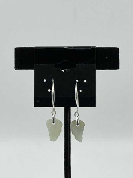 Natural Jade Gemstone Dainty Carved Leaf Sterling Silver Dangle Earrings