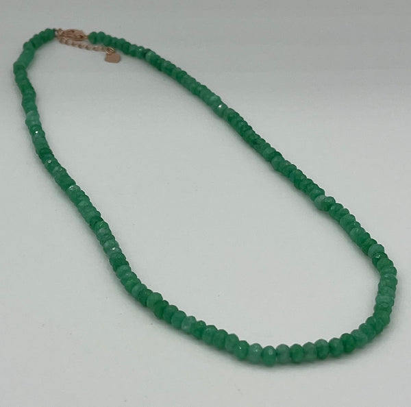 Natural Green Jade Gemstone 4MM Faceted Rondelles Beaded Adjustable Necklace