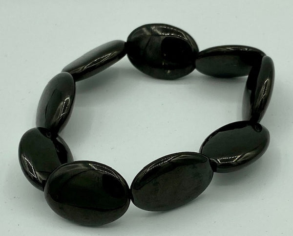 Natural Jette Gemstone Ovals Beaded Stretch Bracelet
