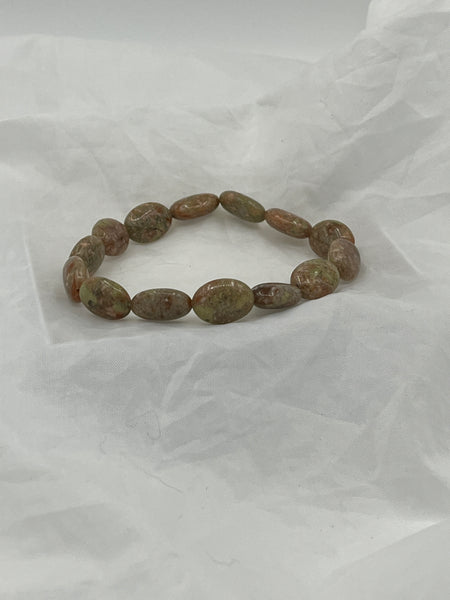 Natural Kashgar Garnet Gemstone Puffed Ovas Beaded Stretch Bracelet