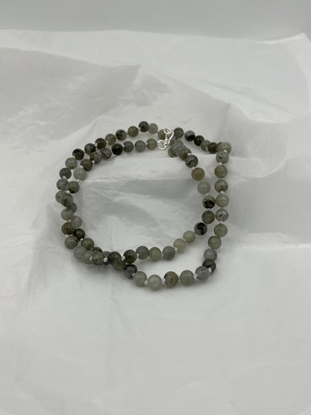 Natural Labradorite Gemstone Round Beaded Long Necklace Sterling Silver Clasp