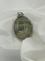 Natural Labradorite Gemstone Large Oval Cabochon Pendant in Silvertone Setting