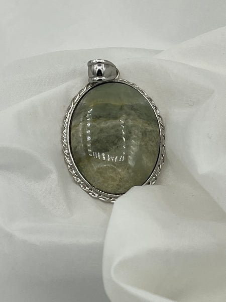 Natural Labradorite Gemstone Large Oval Cabochon Pendant in Silvertone Setting