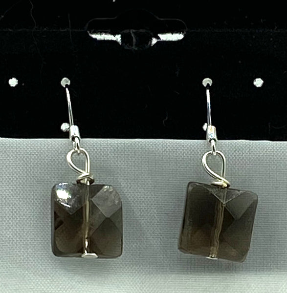 Natural Labradorite Gemstone Faceted Square Beaded Sterling Silver Earrings