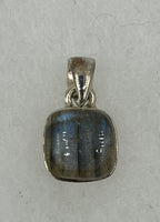 Natural Labradorite Gemstone Dainty Square Sterling Silver Pendant