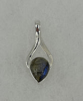 Natural Labradorite Gemstone Dainty Teardrop Cabochon Sterling Silver Pendant