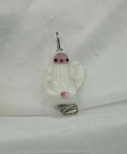 Lampworked Glass 3D White Angel Pendant Church Member Gift