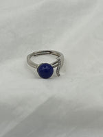 Natural Lapis and White Topaz Gemstone Sterling Silver Adjustable Ring