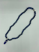 Natural Lapis Gemstone Round Beaded Necklace with Point Pendant