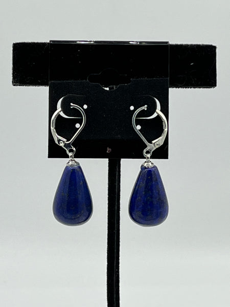 Natural Lapis Gemstone Teardrops Sterling Silver Leverback Dangle Earrings