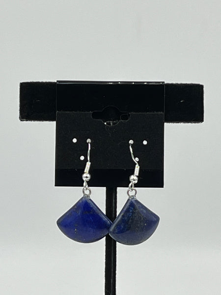 Natural Lapis Gemstone Fan Shaped Sterling Silver Dangle Earrings