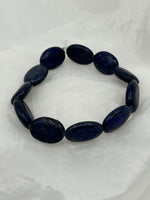 Natural Lapis Gemstone Puffed Oval Beaded Stretch Bracelet