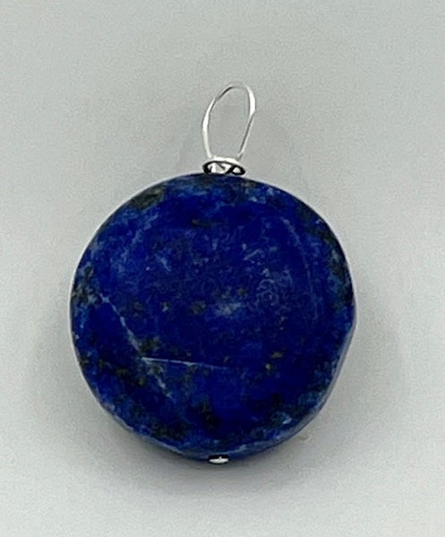 Natural Lapis Gemstone Carved Chunky Coin Pendant