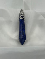 Natural Lapis Gemstone Point Pendant on Silvertone Chain Necklace