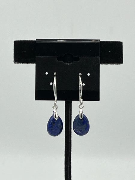 Natural Lapis Gemstone Teardrop Sterling Silver Dangle Earrings