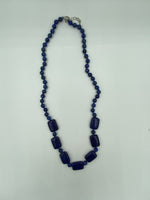 Natural Lapis Gemstone Round and Rectangle Beaded Adjustable Necklace