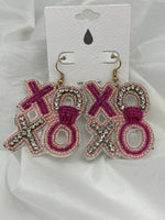 Large Pink and Silver Beaded Hugs and Kisses Dangle Earrings