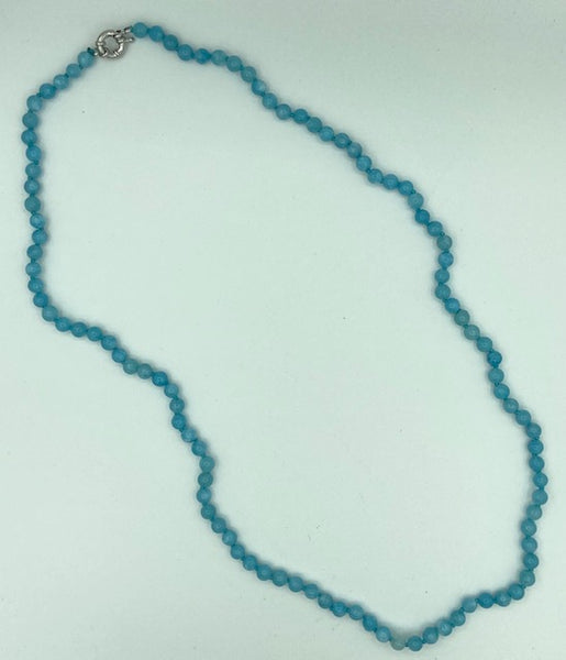 Natural Larimar Gemstone 6 Millimeter Round Beaded Long Necklace