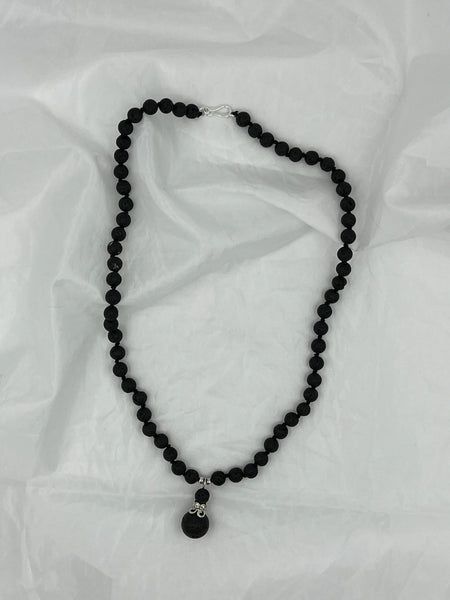 Natural Rough Lava Rock Gemstone 20" Round Beaded Necklace with Bead Pendant