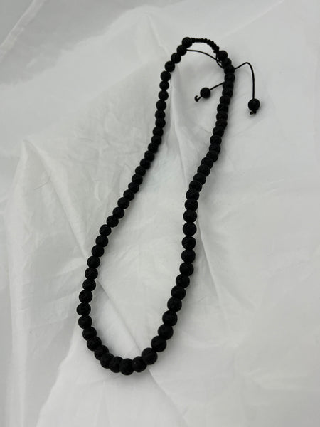 Natural Rough Lava Rock Gemstone 6MM Round Beaded Adjustable Macrame Necklace