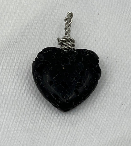 Natural Rough Black Lava Rock Gemstone Small Carved Heart Pendant