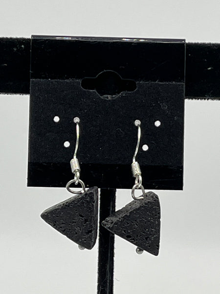 Natural Rough Lava Rock Gemstone Triangle Sterling Silver Dangle Earrings