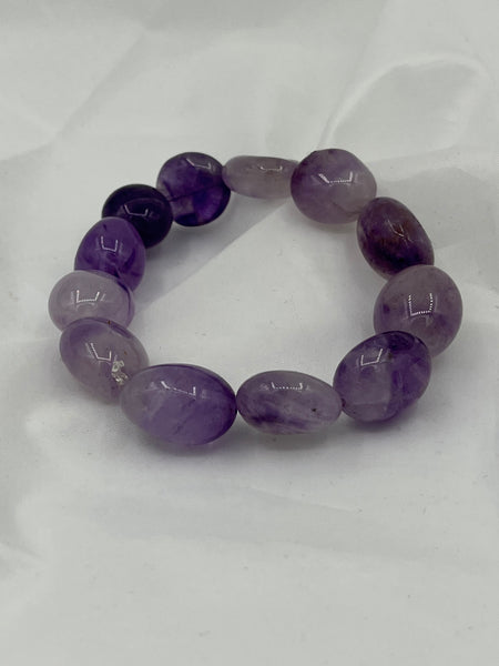 Natural Lavender Amethyst Gemstone Chunky Tumbled Beaded Stretch Bracelet