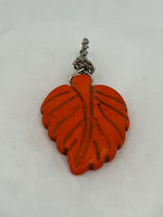 Bright Orange Dyed Howlite Gemstone Carved Leaf Pendant