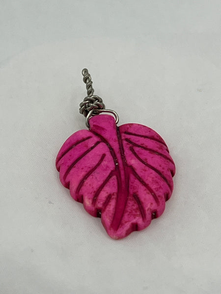 Hot Pink Dyed Howlite Gemstone Carved Leaf Pendant