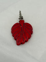 Red Dyed Howlite Gemstone Carved Leaf Pendant