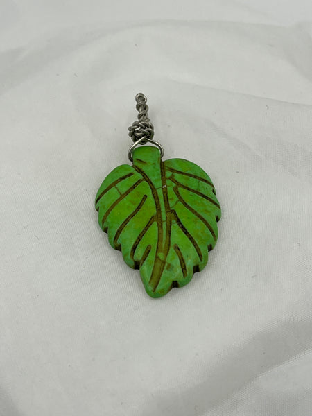 Green Colored Howlite Gemstone Carved Leaf Pendant