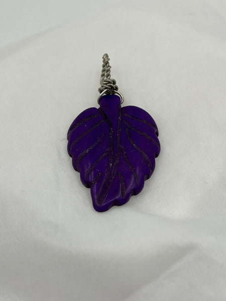 Purple Colored Howlite Gemstone Carved Leaf Pendant