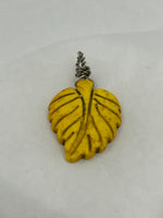 Yellow Dyed Howlite Gemstone Carved Leaf Pendant