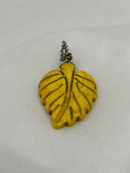 Yellow Dyed Howlite Gemstone Carved Leaf Pendant