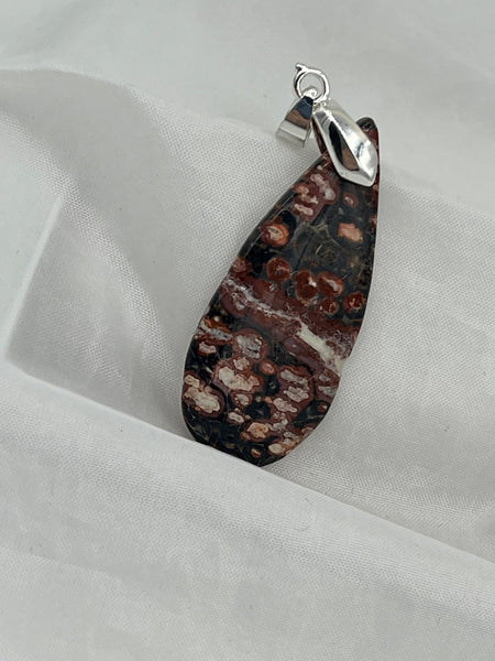 Natural Leopard Skin Jasper Gemstone Carved Long Teardrop Pendant