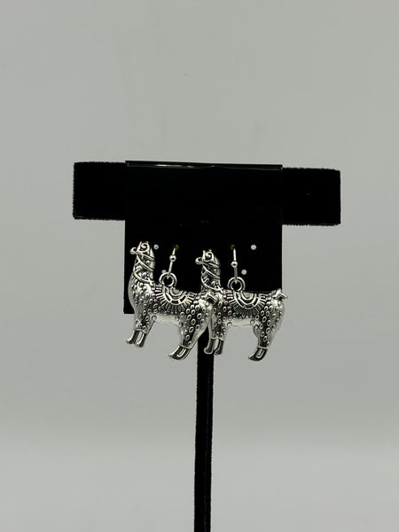 Silver Tone Llama Charm Dangle Earrings with Sterling Silver Hooks