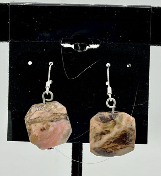 Natural Lodolite Gemstone Faceted Square Beaded Sterling Silver Dangle Earrings