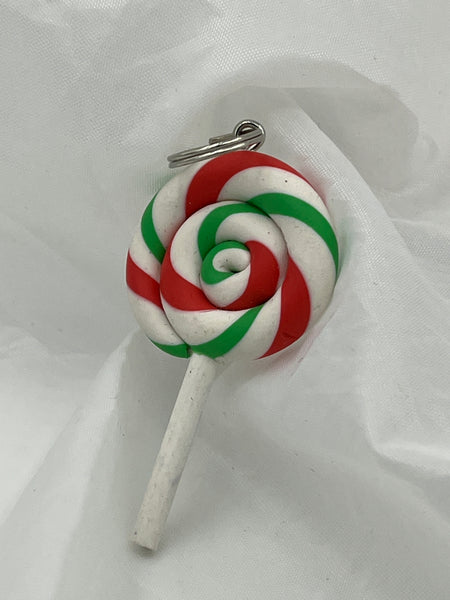 Cute Polymer Clay Red Green and White 3D Lollipop Pendant