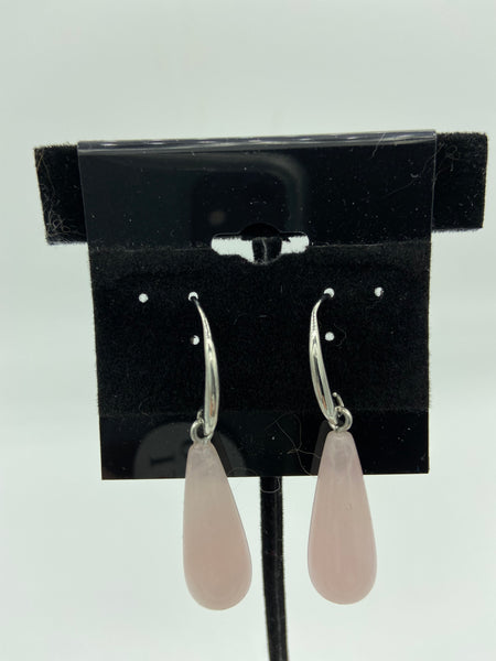Natural Clear Quartz Gemstone Long Teardrop Sterling Silver Dangle Earrings