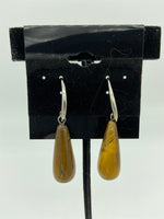 Natural Tiger Eye Gemstone Long Teardrop Sterling Silver Dangle Earrings