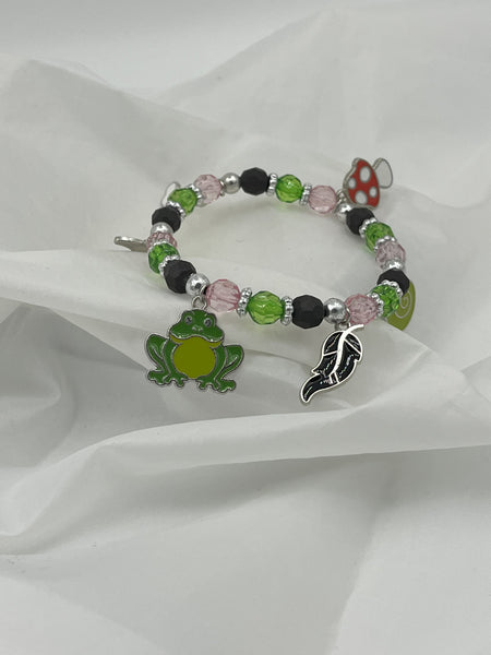 Acrylic Faceted Beaded Magical Stretch Charm Bracelet Snail Frog Toadstool