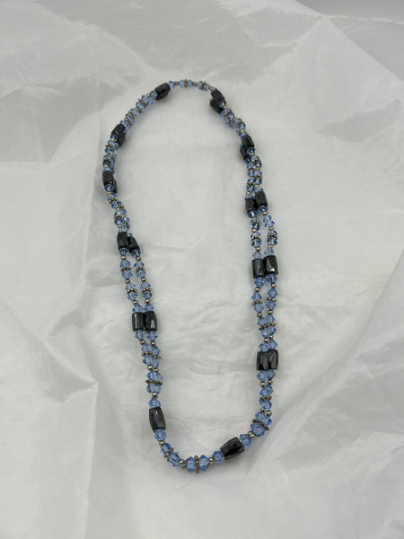Magnetic Hematite Gemstone and Light Blue Glass Beaded Wrap Necklace or Bracelet